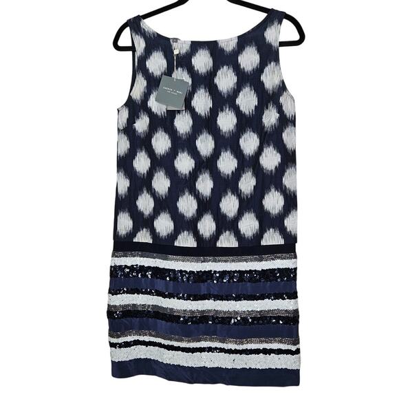NEW Sachin + Babi Ankasa 4 Navy White Ikat Beaded Sheath Dress Sequin - Picture 1 of 6